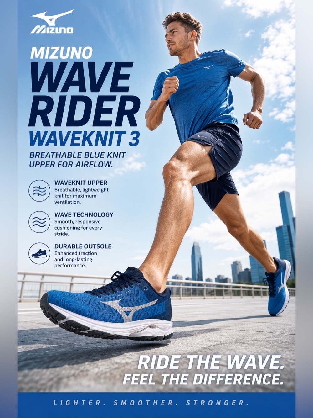 Mizuno Wave Rider Waveknit 3 running shoes in Campanula/Vapor Blue colorway!